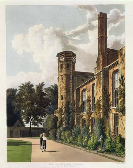 Part of St. Peter's College (Peterhouse) from the Private Garden, Cambridge, from 'The History of Ca van William Westall