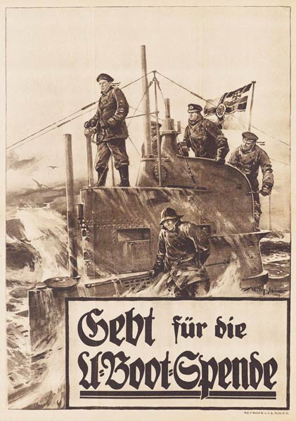 Give to the Submarine Donation. Poster van Willy Stöwer