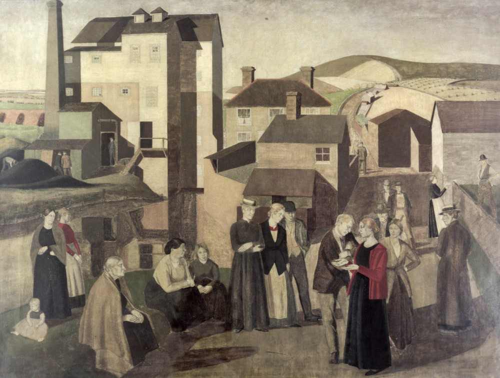 A Scene in a Village Street with, Mill-Hands Conversing van Winifred Knights