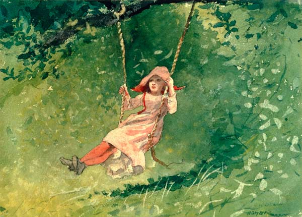 Girl on a Swing (w/c & pencil on paper) van Winslow Homer