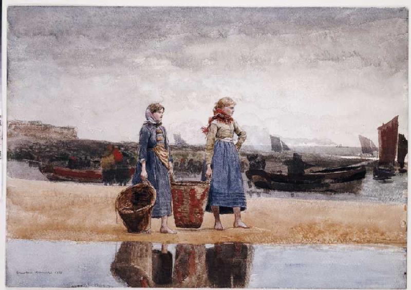 Fischersfrauen am Strand von Tynemouth van Winslow Homer