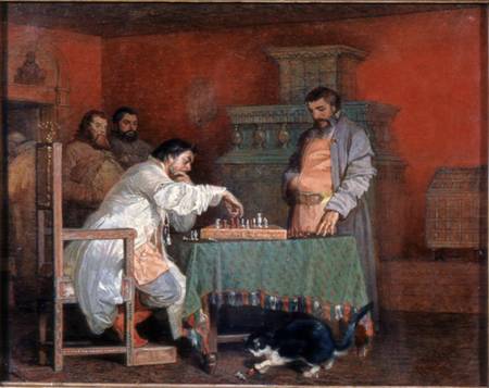 Scene from the Life of the Russian Tsar: Playing Chess van Wjatscheslaw Grigor. Schwarz