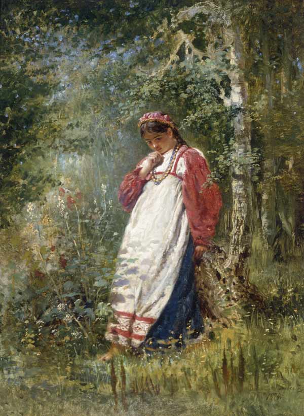 Young Girl in the Wood van Wladimir Jegorowitsch Makowski