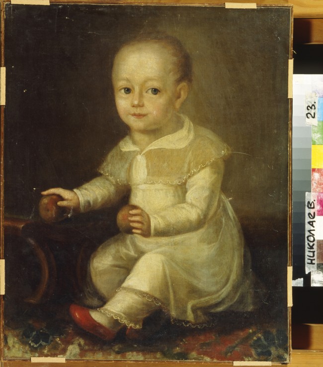 Portrait of a child with apples van Wladimir Lukitsch Borowikowski