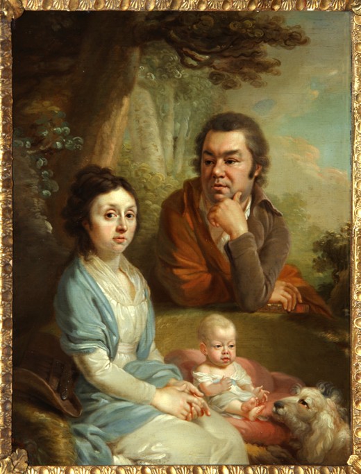 Portrait of Vasily Nebolsin, his Wife Avdotia and Child van Wladimir Lukitsch Borowikowski
