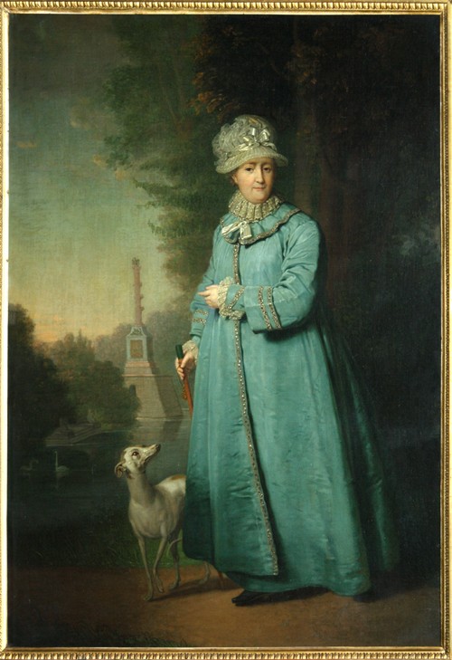 Catherine II strolling in the park at Tsarskoye Selo with the Chesme Column in the background van Wladimir Lukitsch Borowikowski