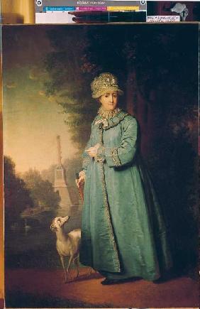 Katharina II. von Russland beim Spaziergang im Tsarskoje-Selo-Park.