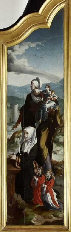 Triptychon mit der Kreuzigung Christi, Heiligen und Stifterfamilie. Rechter Innenflügel: Stifterin m van Wojciech Styka
