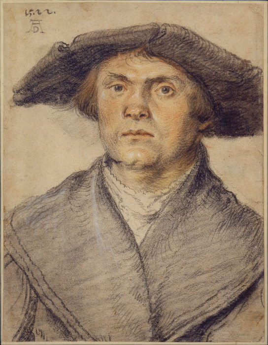 Portrait of a Man Waering a Fur-Lined Coat and Broad-Rimmed Hat van Wolf Huber