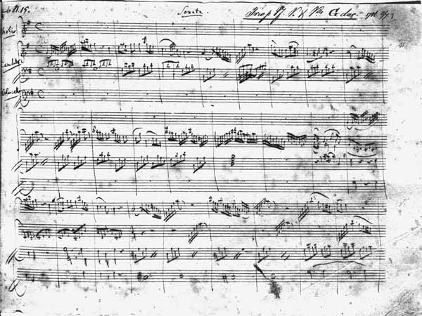 Trio in G major for violin, harpsichord and violoncello (K 496) 1786 (1st page) van Wolfgang Amadeus Mozart