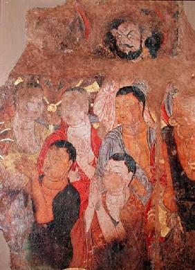 Group of monks and Buddha, from the Shikshin Monastery, Karashar