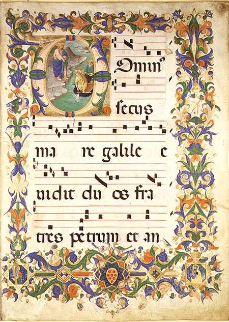 Missal 515 f.1r Page of choral music with an historiated initial 'O' depicting The Calling of St. Pe van Zanobi di Benedetto Strozzi