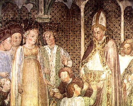 Queen Theodolinda and Pope Gregory the Great (c.540-604) Exchanging Gifts van Zavattari  Family