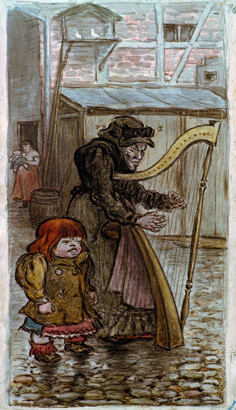 Zille / The Harp Lady / 1903 van Heinrich Zille