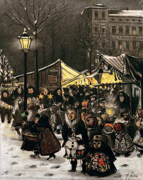 H.Zille, Weihnachtsmarkt am Arkonaplatz van Heinrich Zille